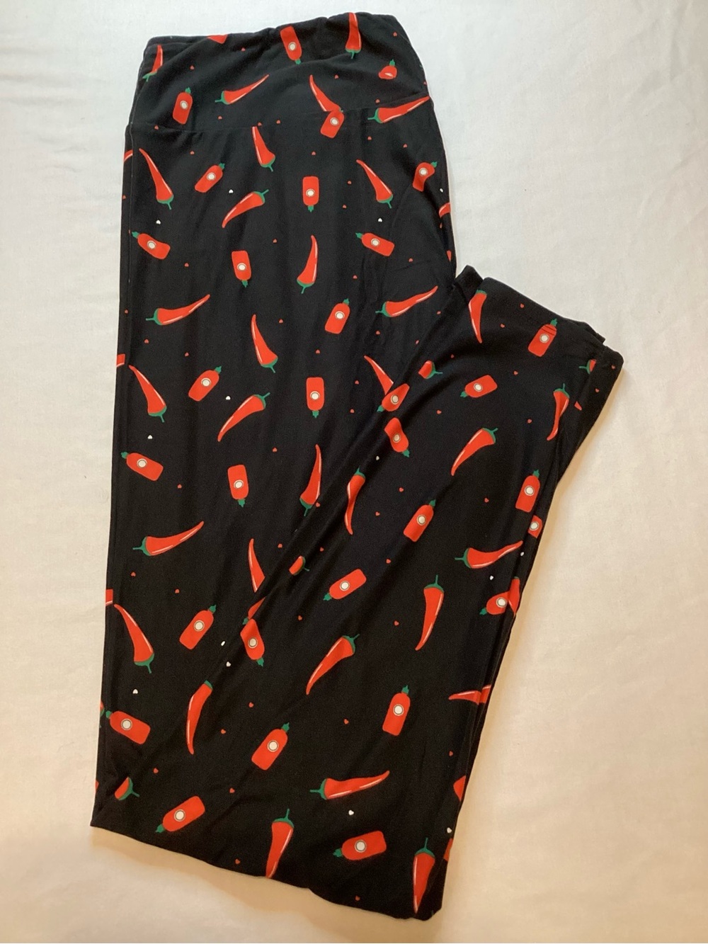 LuLaRoe TC2 Black Leggings with Red Chili Pepper Print